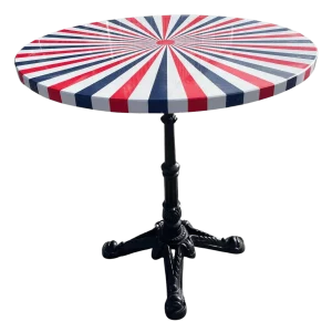 Red, White and Blue Round Quartz and Granite Garden Table